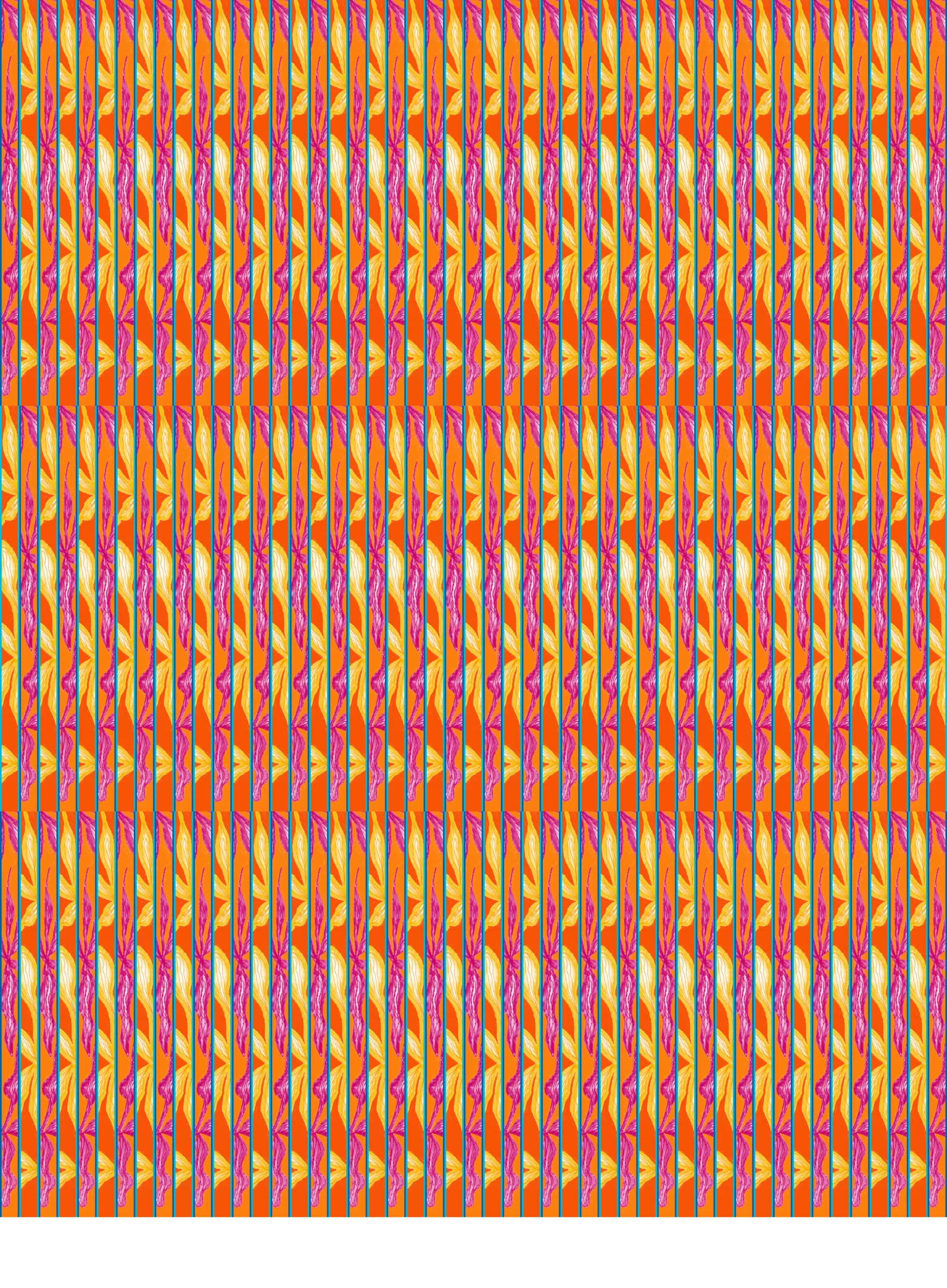Fabric layout 147x200cm — vertical block repeat in orange and pink
