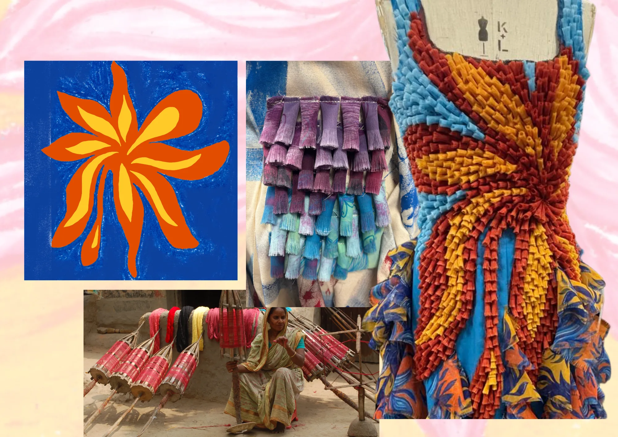 Motif painting, tassel skein, bodice cluster, artisan with thread