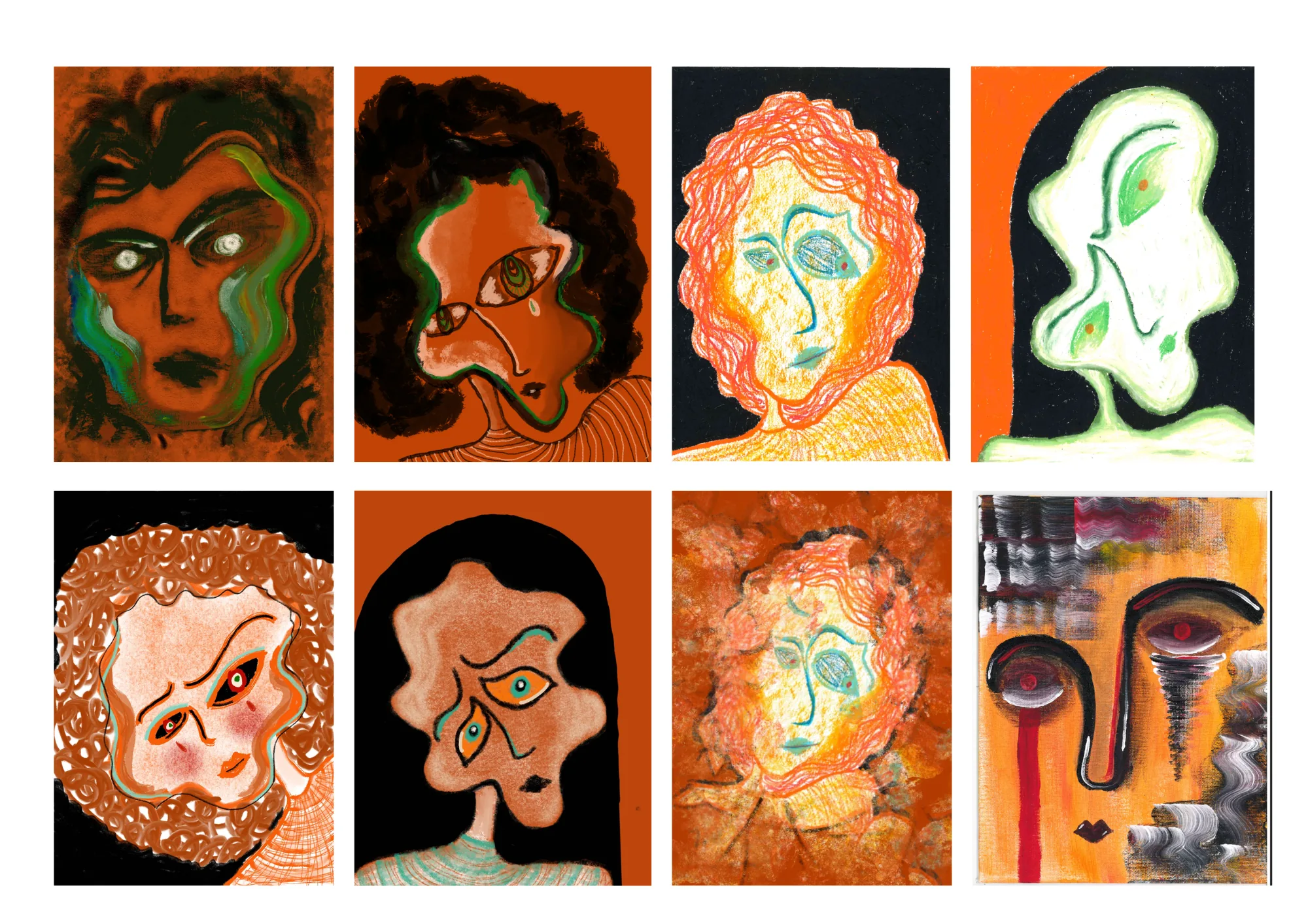 Face study paintings — warm palette